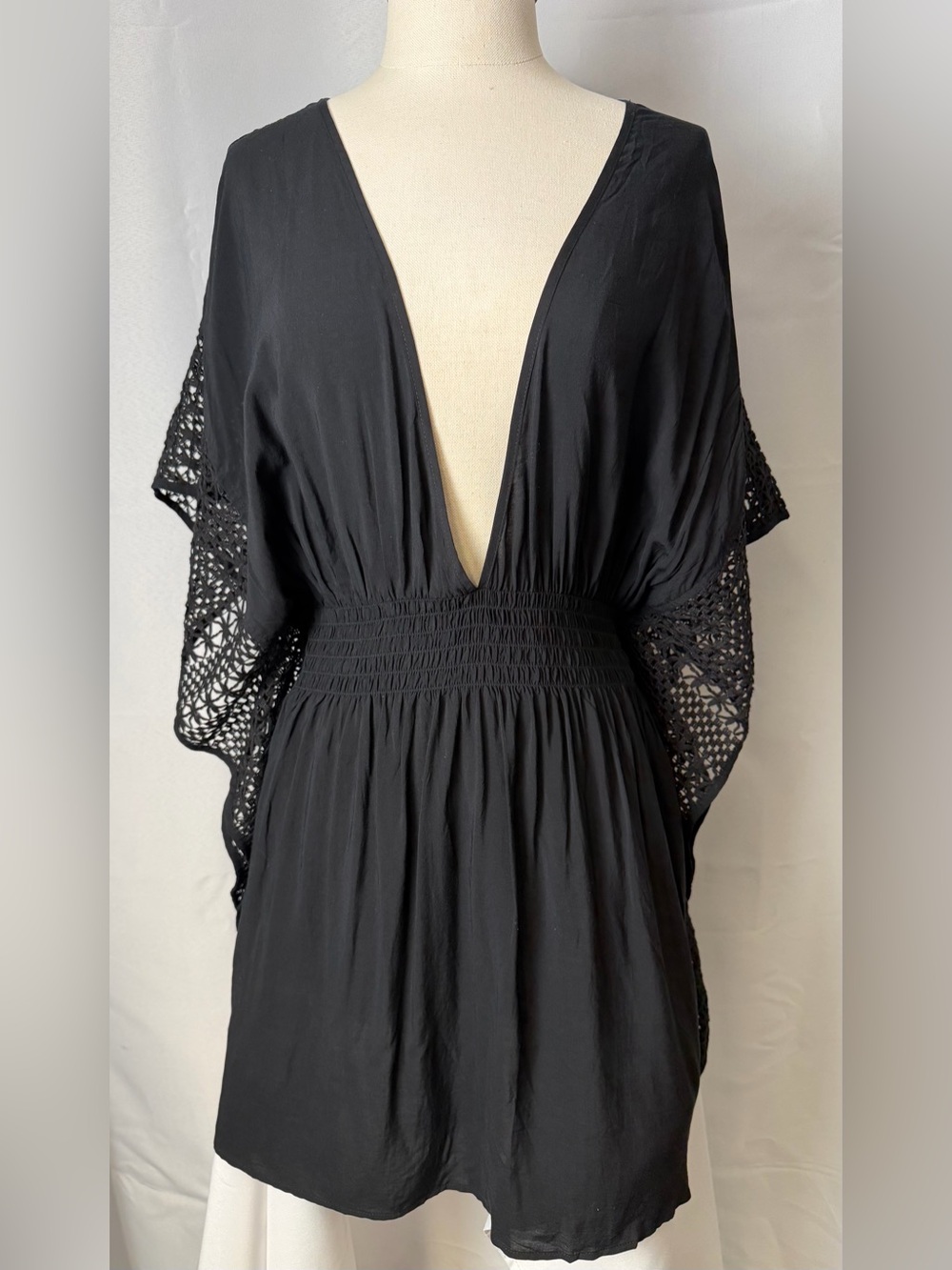 Victoria’s Secret XL Black Crochet Open Back Swim Cover Up Tunic